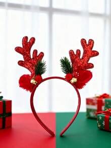 1pc Christmas Deer Horn Headband, Decorated With Bells, Sequins And Hair Clips, Suitable For Parties, Gatherings And Other Occasions, Children Party Decoration Hair Accessory - Multicolor - View 5