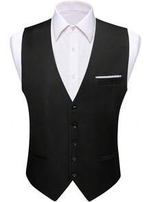 Slim Fit Men's Suit Vest: V-Neck Formal Waistcoat (Striped/Solid) - Perfect For Casual & Wedding Party Tuxedo Styling - 淡粉紅色 - 查看 10