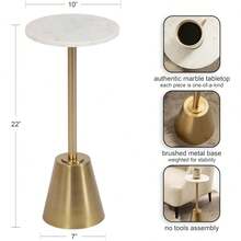 Tira Elegant Round Drink Table, 10 X 22, White Marble And Gold, Modern Glam Circle Martini Table For Use As A Small Bedroom Nightstand Or Living Room Plant Stand Option - mặc định - Xem 4