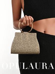 OpulAura 女士时尚闪亮水晶钻晚装手拿包，闪亮奢华斑马纹礼服手提包，适合晚会、派对、生日、婚礼作为新娘手拿包 - 金色 - 查看 8