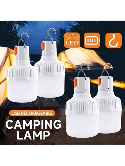 QinBetteryou 4 Piezas/2 Piezas Luces de Camping, Bombilla de Luz de Emergencia, Luz Colgante para Tienda y Trabajo, Bombilla LED Recargable USB, Luz Portátil para Exteriores, Accesorios de Camping