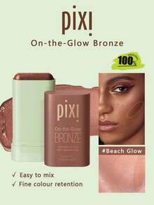 Pixi ON-THE-GLOW BRONZE Beach Glow,Dewy Creamy Texture,Deep Cocoa Tone,Smooth Balm,Beach Glow,Natural Contouring,Satin Sheen,Contour & Highlight Duo,Multi-Use Balm,19g/0.6oz. - Beach Glow - View 1