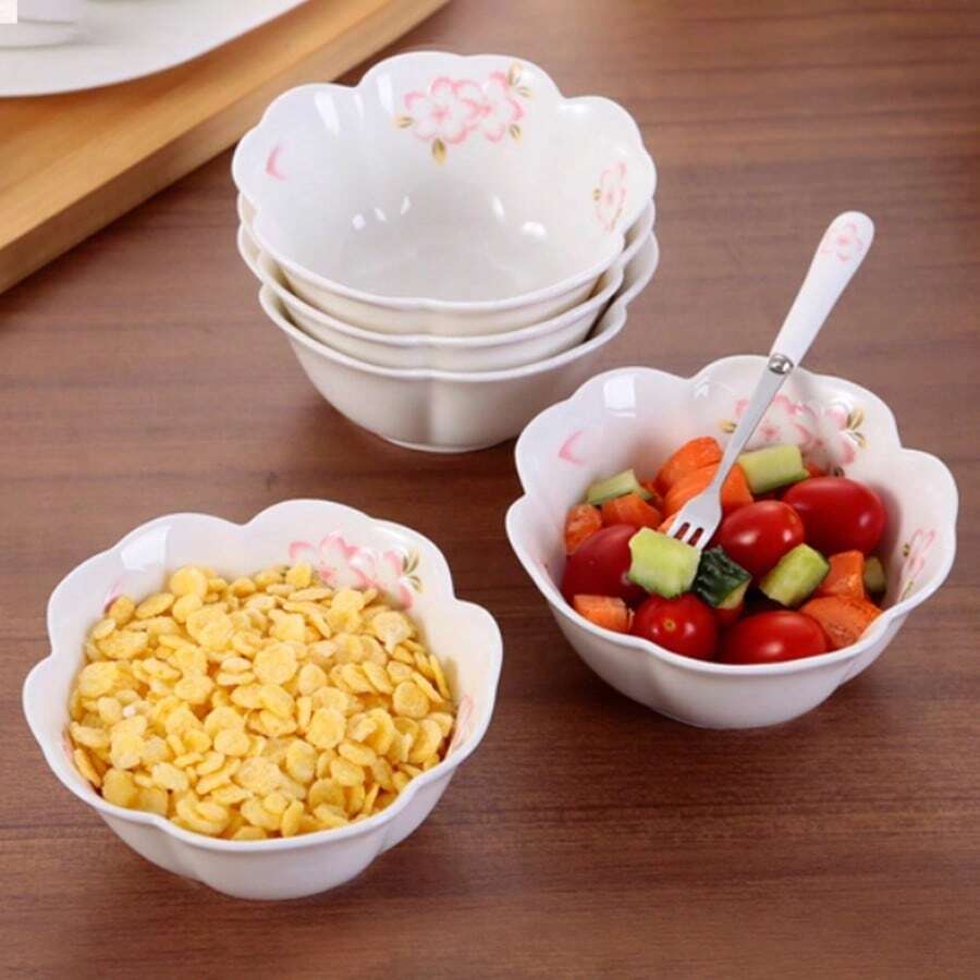 4pcs 5-Inch Sakura Ceramic Bowl Set, Suitable For Rice, Fruit, Dessert, Salad, Oatmeal, Cereal, Ice Cream, Pasta, Breakfast And Noodles, Creative Soup Bowl, Ramen Bowl, Pasta/Noodle Bowl, 300ML Capacity, Home Kitchen Dining, Kitchen Supplies, Tableware Accessories, Holiday Gift (Halloween/Christmas/Easter/Pumpkin Pie/Thanksgiving/Graduation), Microwave And Dishwasher