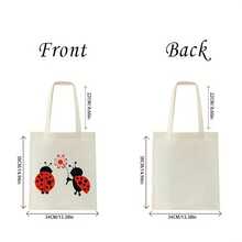 Women's Large Capacity Tote Bag - Cute Ladybug Floral Print Design, Durable Polyester Canvas Handbag, Suitable For Beach, Gym, Daily Use - Mother's Day Gift, Reusable Shopping Bag, Open Design, Sturdy Handle, Machine Washable - Beige Tote Bag, Essential For Students And Women - Màu be - Xem 4