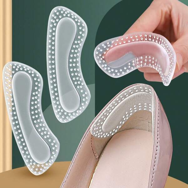2pcs Ladies' Transparent Silicone Shoe Heel Pad - Ergonomic Heel Clip And Cushion, Suitable For Loose Shoes, Non Slip Heel Protector To Prevent Water Bubbles And Comfortable High Heels