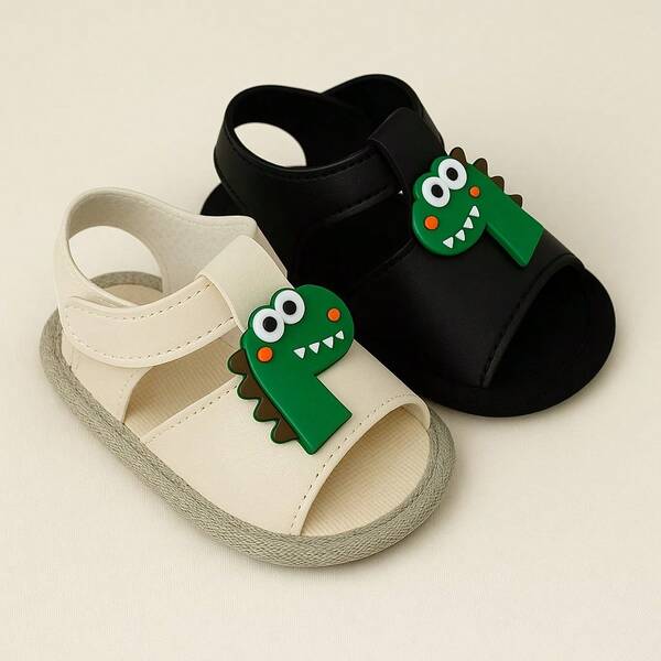 Kit 2 Pares Dino Sapato de Menina Sandalia Infantil Bebê RN 1 Preto + 1 Bege
