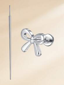 2 piezas/set Pendientes de botón elegantes con corazón de arco y circonita cúbica de acero inoxidable, pendientes de cartílago perforados, joyería para perforaciones de trago, cartílago, hélice, concha, labio, labrete, Medusa, pendientes de nariz y anillos de nariz para mujeres y hombres para decoración diaria