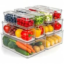 14 Pack Fridge Organizer Bins With Lids, Stackable Clear Refrigerator Storage Containers For Fruits, Vegetables, Drinks, Snacks & Pantry Organization,Halloween Candy Storage Box - Trong sáng - Xem 1