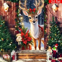 1pc 2D Flat New Year Christmas Party Supplies Flag - Spotted Deer With Bow And Holly Leaf Pattern Design Banner Flag, 2026 Merry Christmas Theme Party, Photography Prop Background Decor, Anniversary, Winter Gathering Doorway Decor, Indoor Outdoor Garden Entrance Porch Decoration, Christmas Decor Door Curtain