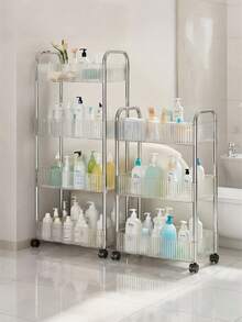 3/4 Layer Large Size Rolling Acrylic Storage Cart With Wheels, Makeup Storage Trolley For Bathroom, Kitchen And Living Room, Transparent Design For Easy Viewing, Portable Makeup Trolley, Modern Organizer, Multi-Layer Trolley, Multifunctional Storage For Bathroom And Living Room, Portable Storage Trolley For Makeup Table With Three Alloy Frames, 360° Rotation Design, Ideal Gift - Multicolor - View 5