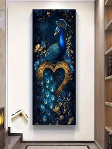 1 Pc 30*40cm(12*16inch) Delivery In As Fast As 1 Business Day One Framed Peacock Poster, Large Blue And Gold Wall Art, Heart Shaped Wall Decor, Romantic Poster, Detailed Canvas Artwork, Floral Art Print, Home Decor, Painting, Room Aesthetic, Wall Decor Print, Gift, With Frame - Indoor And Outdoor Use, Modern And Art Deco Style, Suitable For Living Room, Bedroom, Office Or Classroom, Bedroom Wall Decor Art Deco Style Detailed Canvas Art, Peacock Decoration