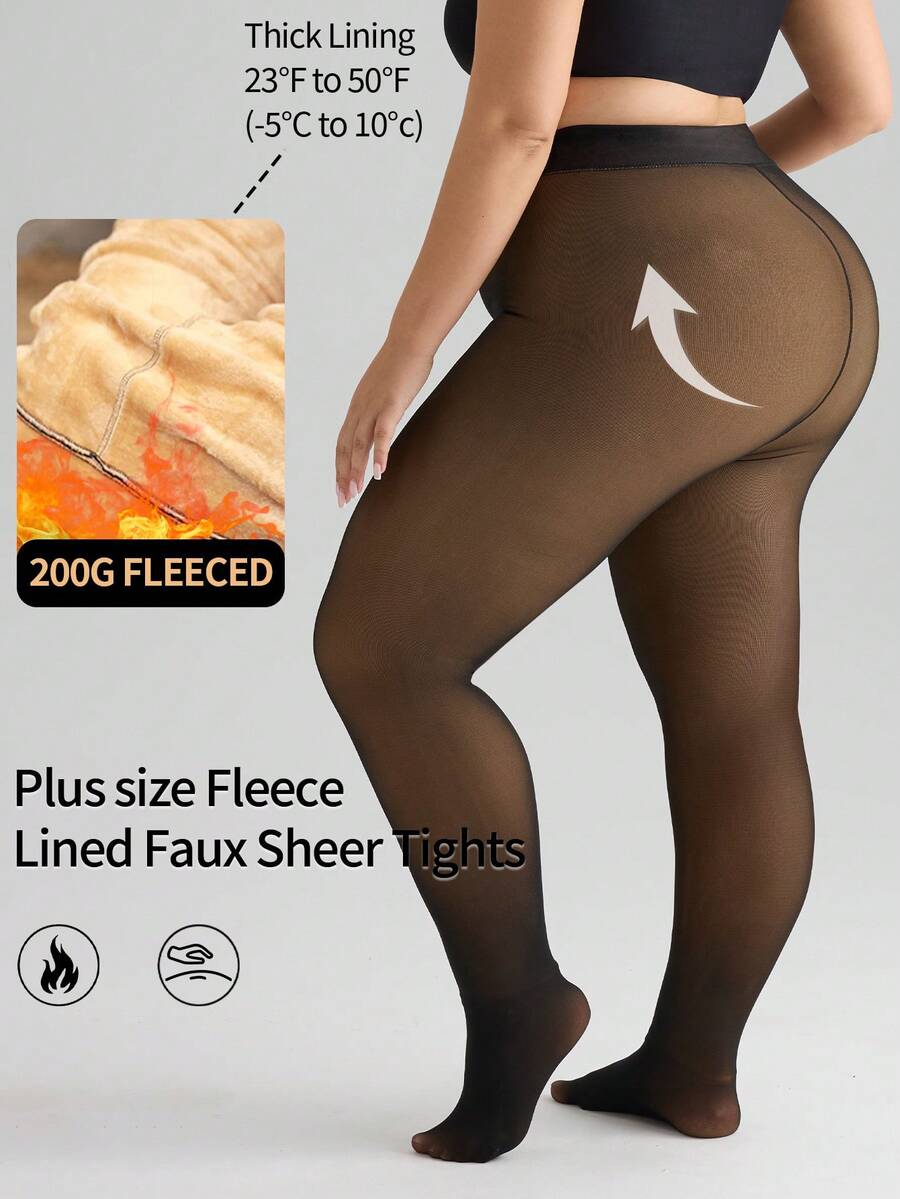 1 chiếc quần legging giữ nhiệt cỡ lớn dành cho nữ, có lớp lót ấm áp, hơi trong suốt, quần tất giữ ấm, quần legging co giãn cao, thân thiện với da, ấm cúng và thoải mái. - Đồng - Xem 1