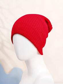 1 pieza Gorro de punto de unicolor con doble capa, gorro de punto cálido para exteriores, gorro de invierno casual y versátil adecuado para el transporte diario