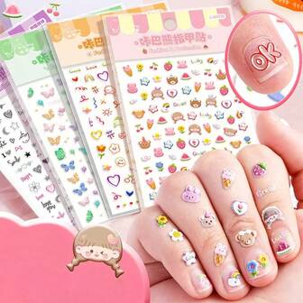 5D Cartoon Embossed Nail Stickers - Butterfly Wonderland, Merry Christmas Stickers, Princess Girl Toy Nail Stickers, Bricks, Stationery, Phone Cases, Earphone Cases, Nail Art Stickers
