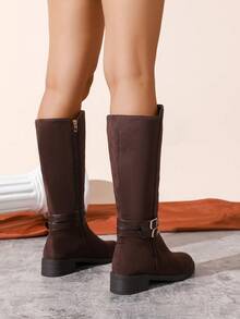 Giày bốt cao cấp kiểu da lộn thời trang thu đông dành cho nữ, thiết kế khóa kéo bên hông đơn giản, dễ dàng xỏ vào/tháo ra, lót giữ nhiệt, cổ cao tôn dáng chân, đế thoải mái khi đi bộ đường dài, màu nude cổ điển, đa năng và không lỗi mốt, thích hợp để đi làm và mặc hàng ngày, giày bốt biker phong cách cổ điển sành điệu - màu đen - Xem 7