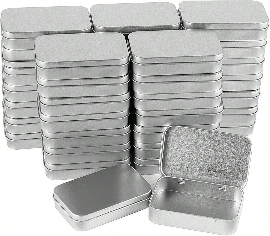 ZOENHOU 60 cajas de latas rectangulares de plata de 9,5 x 5,8 x 0,8 pulgadas, con bisagras, portátil, peque?a caja de almacenamiento con tapas, organizador de metal para el hogar para joyas, manualidades, caramelos, tarjetas de regalo - negro - Ver 1