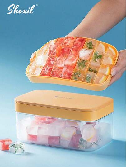 shoxil 1pc Ice Mold Set , Ice Tray With Lid And Bin, Ice Molds For Freezer, Easy Release Ice Tray With Ice Storage Box / Removable Airtight Lid / Ice Scoop