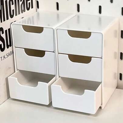 三层桌面收纳盒带抽屉 - 非常适合存放办公用品、珠宝和化妆品 - 便携式隔层盒（4.92英寸*8.7英寸*2.99英寸），房间装饰