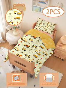2 Peças Conjunto de Roupa de Cama 3D de Veículo de Engenharia, Conjunto de Roupa de Cama de Impressão Dupla Face (1 Fronha Impressa em Um Lado + 1 Edredom Impresso em Dois Lados), Conjunto para Berçário/Jardim de Infância, Edredom com Estampa Fofa Impressa Digitalmente, Roupa de Cama e Fronha para Crianças, Bebês, Recém-Nascidos