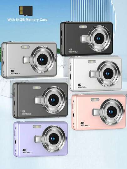 1 Pc Q12 Digital Camera With 64G Memory Card,50 Million Pixels 2.4-Inch Screen Portable Camera, Rechargeable Camera CCD & Multiple Filter Modes. Portable Anti-Shake Smart Zoom Digital Camera For Outdoor