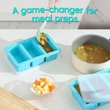1 - Cup Silicone Freezer Tray With Lid - Soup Food Cube Molds, Large Cube Tray, Easy Meal Prep Kitchen Storage Container, Freeze Store Soup Block, Sauce, Broth, Leftovers - 3 Pack - Màu xanh lam - Xem 7