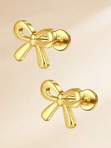 2 piezas/set Pendientes de botón elegantes con corazón de arco y circonita cúbica de acero inoxidable, pendientes de cartílago perforados, joyería para perforaciones de trago, cartílago, hélice, concha, labio, labrete, Medusa, pendientes de nariz y anillos de nariz para mujeres y hombres para decoración diaria