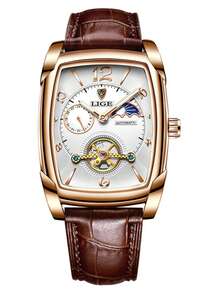 LIGE新款时尚男士机械表生活防水夜光表日月表盘设计高端简约手表男