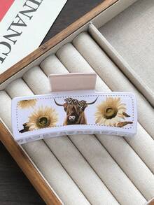 1 pezzo/2 pezzi Fermaglio per capelli a forma geometrica della serie cowgirl occidentale, accessorio per capelli casual da donna per raccolti, design a motivo di girasole e mucca, articolo versatile per autunno/inverno