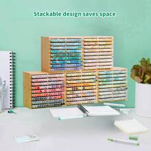 Hangfan - Bamboo Marker Pen Storage Rack, Wooden Desktop Storage Rack, 126 Marker Pens, Fountain Pens, Pencils, Art Brushes Fixed Storage Racks, With 18 Compartments, Suitable For Artists, Teachers, Students, Offices, Birthday Gifts, No Need To Assemble - 均碼 - 查看 4
