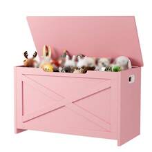 30" Storage Chest, Toy Box With  Safety Hinges, Lift Top Wooden Toy Chest, Storage Bench, For Living Room, Bedroom, Entryway - Pink - View 5