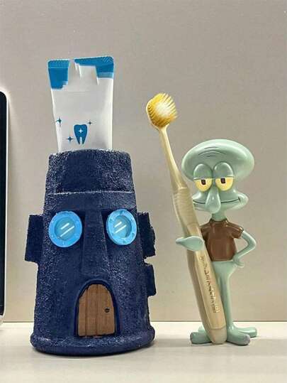 SPONGEBOB 1 pieza Figura decorativa de Squidward Tentacles triste de Spongebob, lindo adorno de escritorio con forma de un tipo pulpo, soporte para bolígrafos y cepillo de dientes con forma de la cabeza de la Isla de Pascua, hogar de Squidward, adecuado para escritorio de oficina, estantería, alféizar de ventana, ornamento de escritorio creativo, excelente para fiestas de vacaciones, cumpleaños, Navidad, regalo para amigos, familia y fans de Spongebob