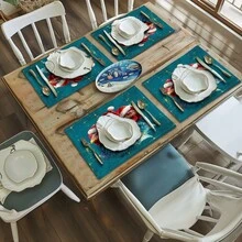 1/4pcs/10pcs Christmas Rooster & Snowflake Decor Table Runner & Placemats Set, Holiday Table Decor Fabric Runners, Home Decor, Gifts, Table Runners & Placemats Set Suitable For Indoor & Outdoor Celebrations, Seasonal Party Supplies, Kitchen Dining Table Decor, Party Table Decor, Home Room Decor Table Runners, Restaurant Decor Tablecloth