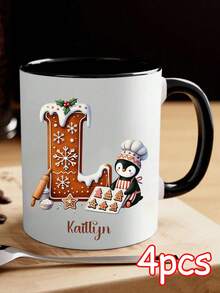 1/2/4pcs Personalized Custom Text Gingerbread Initial Mug | Custom Mug For Friend Holiday Surprise Gift, Long-Distance Friendship Christmas Keepsake, Daily Office Coffee/Tea Cup, Friend Gifting Accent - Multicolor - View 16