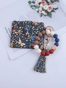 1 件女式多色串珠 PU 流苏钥匙钱包、零钱包、卡包、腕包、钥匙扣，可作为礼物送给妈妈和朋友，波西米亚风圣诞节汽车配件包饰学校可爱哥特 Y2k 包挂绳带身份证夹汽车配件包饰 - 卡包 - 查看 29