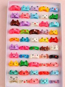 10/20/30pcs Cute Cartoon Animal Resin Rings, Frog, Kitten, Chick, Striped Pattern, Everyday Wear, Holiday Gift Accessories - Animal Resin Ring Full Mix - View 6