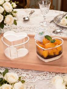 Heart-Shaped Mini Dessert Cups With Lids - 5-Ounce Reusable Plastic Bowls, Clear Flip-Top Lids For Yogurt, Jelly, Ice Cream, Fruit Salad - Perfect For Parties, Birthdays, Weddings, Holidays, Holiday Dessert Bowls, Festive Presentation, Decorative Lids - Multicolor - View 5