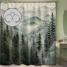 Mountain Shower Curtain Forest Nature Shower Curtains For Bathroom, Rustic Woodland Pine Tree Landscape Bathtub Curtain Men Bath Decor, Waterproof Fabric With Hooks (Green,70''W X 78''L){"Color_name":"Green","Size_name":"70\"Wx78\"L(Packof1)"} - Multicolor12 - 查看 1