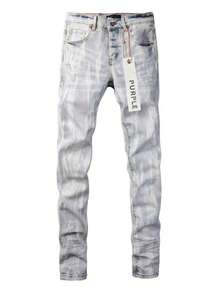 Men Plus Size Straight Leg Jeans American  Light Blue Washed Distressed Stretch Slim Fit Skinny Pants For Christmas Thanksgiving Day