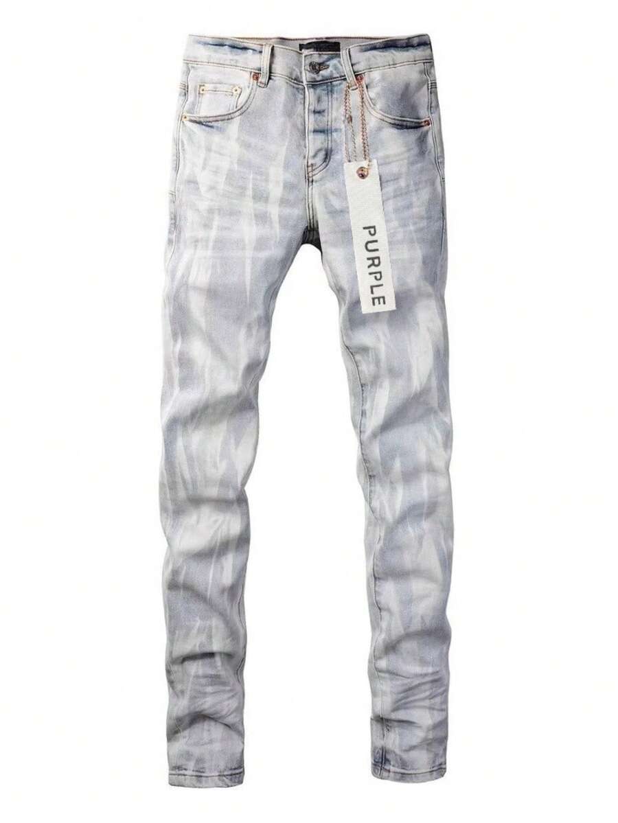 Men Plus Size Straight Leg Jeans American  Light Blue Washed Distressed Stretch Slim Fit Skinny Pants For Christmas Thanksgiving Day