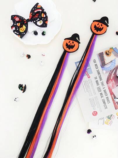 Pinza para el cabello con diseño de calabaza de dibujos animados, estilo clásico y creativo con forma de calabaza en colores naranja, negro y morado, accesorio esencial para el cabello en Halloween