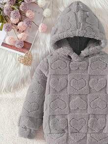 Young Girl Plush Hooded Sweatshirt And Casual Solid Color Leggings Set, Daily Wear For Winter - Light Grey - View 3