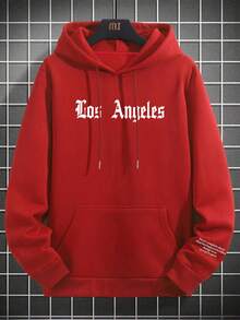 Krometka 男士棕色洛杉矶信笺袋连帽衫，秋冬新款 - 紅色 - 查看 4