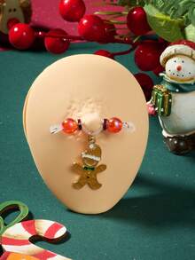 1Pair Christmas Themed Non Piercing Fake Nipple Rings Nipple Cute Santa Claus Snowflake Christmas Tree Dangle Fake Nipple Piercing Jewelry - Red, Green and Yellow - View 7