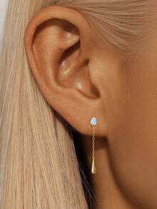 EleRunis 1Pair 925 Sterling Silver Opal Water Drop Tassel Flat Back Cartilage Helix Piercing Fine Jewelry For Daily Wear Wedding Party Engagement Anniversary Valentine's Day