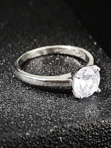 MOONSO 1pc Minimalist Fashion Single Diamond Zirconia Round Women's Ring, Elegant & Chic, Suitable For Wedding, Engagement, Date, Party