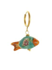 1pc Y2K Stainless Steel Multi-Color Hand-Painted Ceramic Small Fish Pendant Earrings, Suitable For Thanksgiving, Christmas, Autumn/Winter Daily Wear