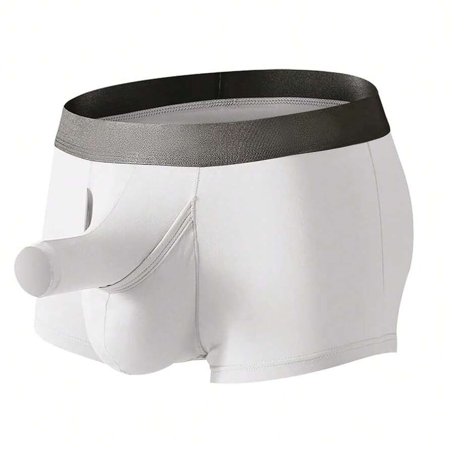 Men's Underwear Separated Pouch Modal Boxer Briefs Elephant Nose Turnks Tagless Boxers{"Size_name":"Medium","Color_name":"White"}