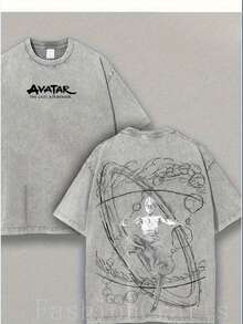 Winter Clothes For Women Graphic Tees Men  Retro Vintage Limited Aang - The Last Air Nomad - The  Anime Double Printed Washed Tee Unisex Oversize Anime Manga Acid Washed Lightweight Cotton T-Shirt, Gift For Anime Fan, Anime Lover Men Clothes Halloween - 灰色 - 查看 1