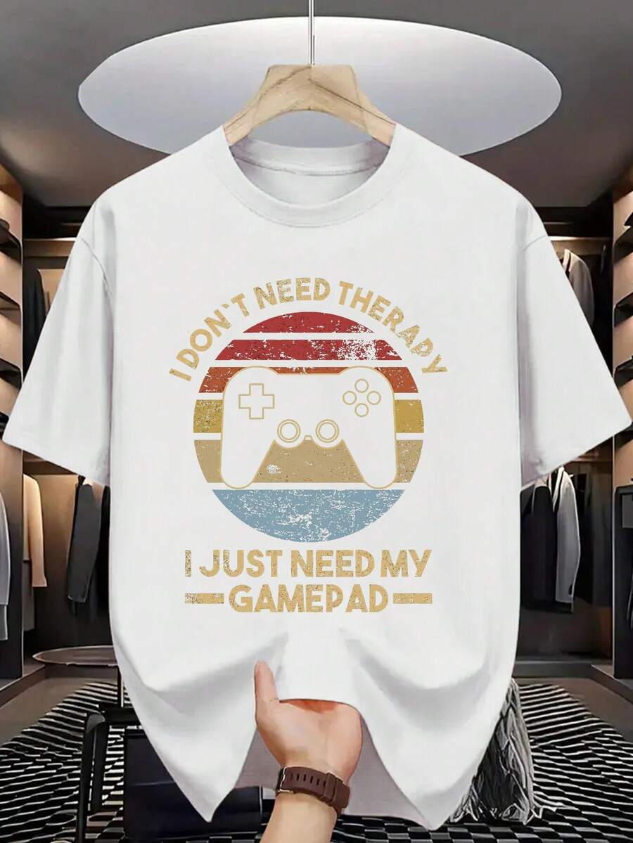 Men's Retro Gaming Graphic T-Shirt - "I Just Needed a Break From My Grandma" Humorous Design, Light Grey Casual Short Sleeve Tee, Regular Fit Summer Top for Gamers & Casual Attire, Video Game Shirt, Breathable Fabric, 100% Cotton, Casual American Minimalist Men's Graphic Print Short Sleeve Crew Neck T-Shirt - Blanco - Ver 1