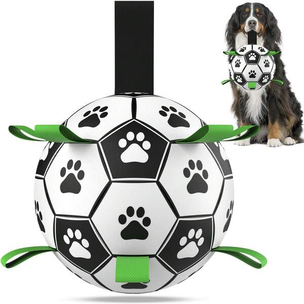 Pet Dog Toy With Woven Strap Football Interactive Indoor Outdoor Regular Ball Toy For Large Medium Small Dogs